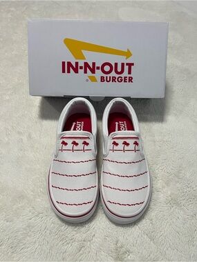 Kids In-N-Out White & Red Slip-On Shoes. Size 2